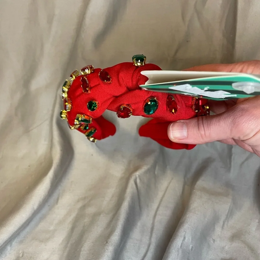 Piper K Vibrant Red and Green Gemstone Knotted Headband - Picture 6 of 8